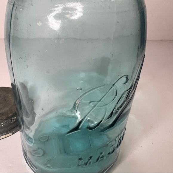 VINTAGE BALL 1910-1923 MASON JAR - BLUE  - QUART - ZINC LID - Picture 4 of 16